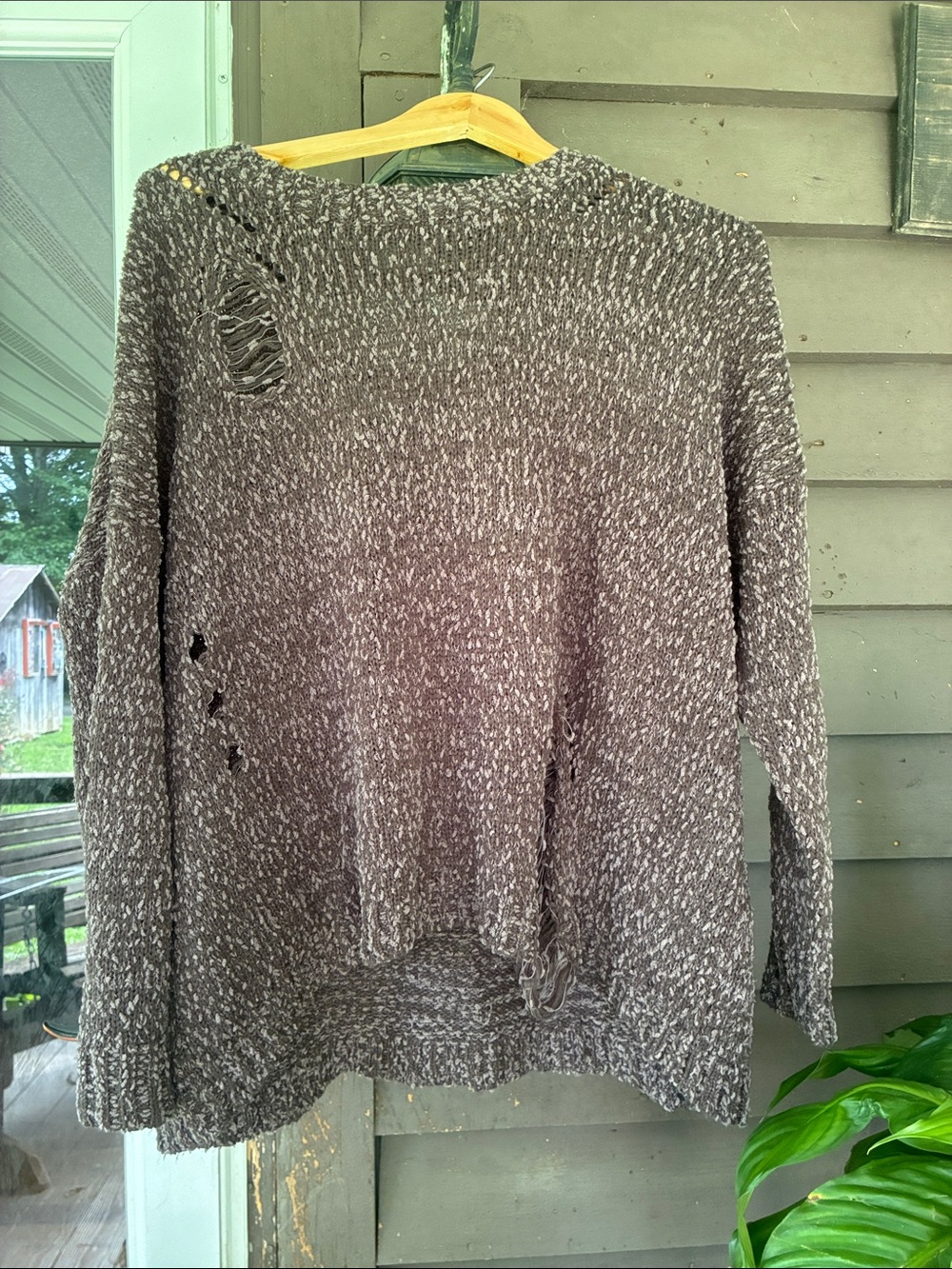 Umgee Marled Brown Distressed Crewneck Sweater